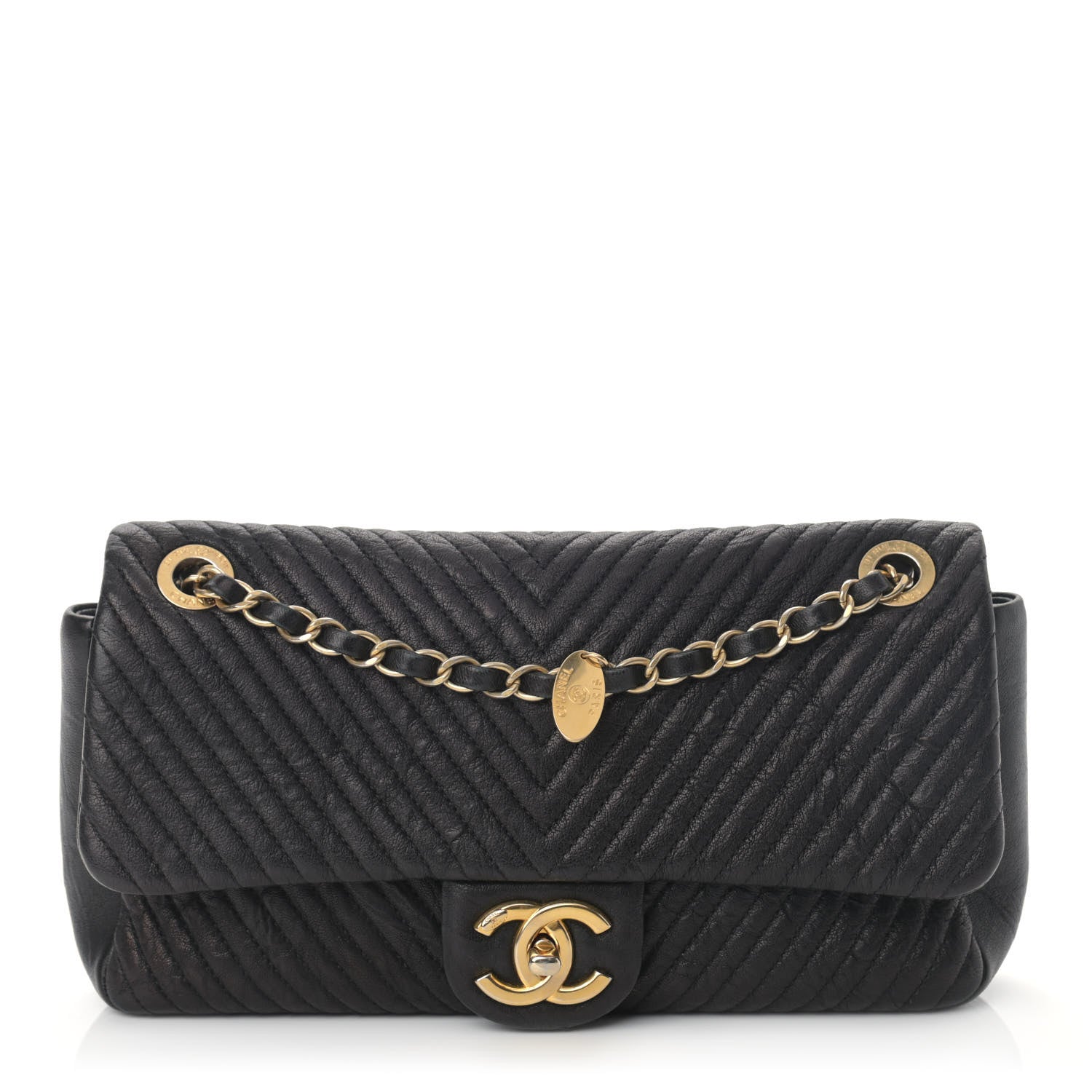 Chanel Wrinkled Lambskin Chevron Quilted Medium Surpique Flap Black 1 of 12