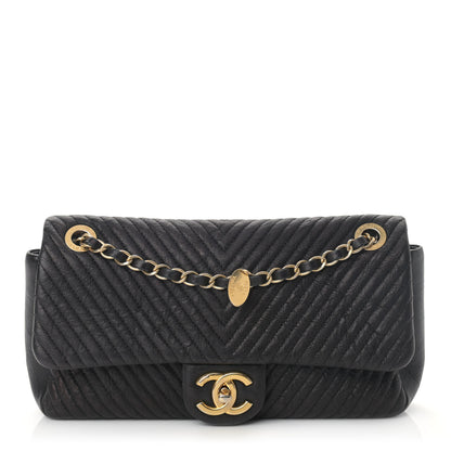 Chanel Wrinkled Lambskin Chevron Quilted Medium Surpique Flap Black 1 of 12