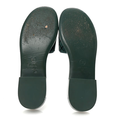 Chanel Embroidered Fabric Calfskin Slide Sandal 41 Green 6 of 10