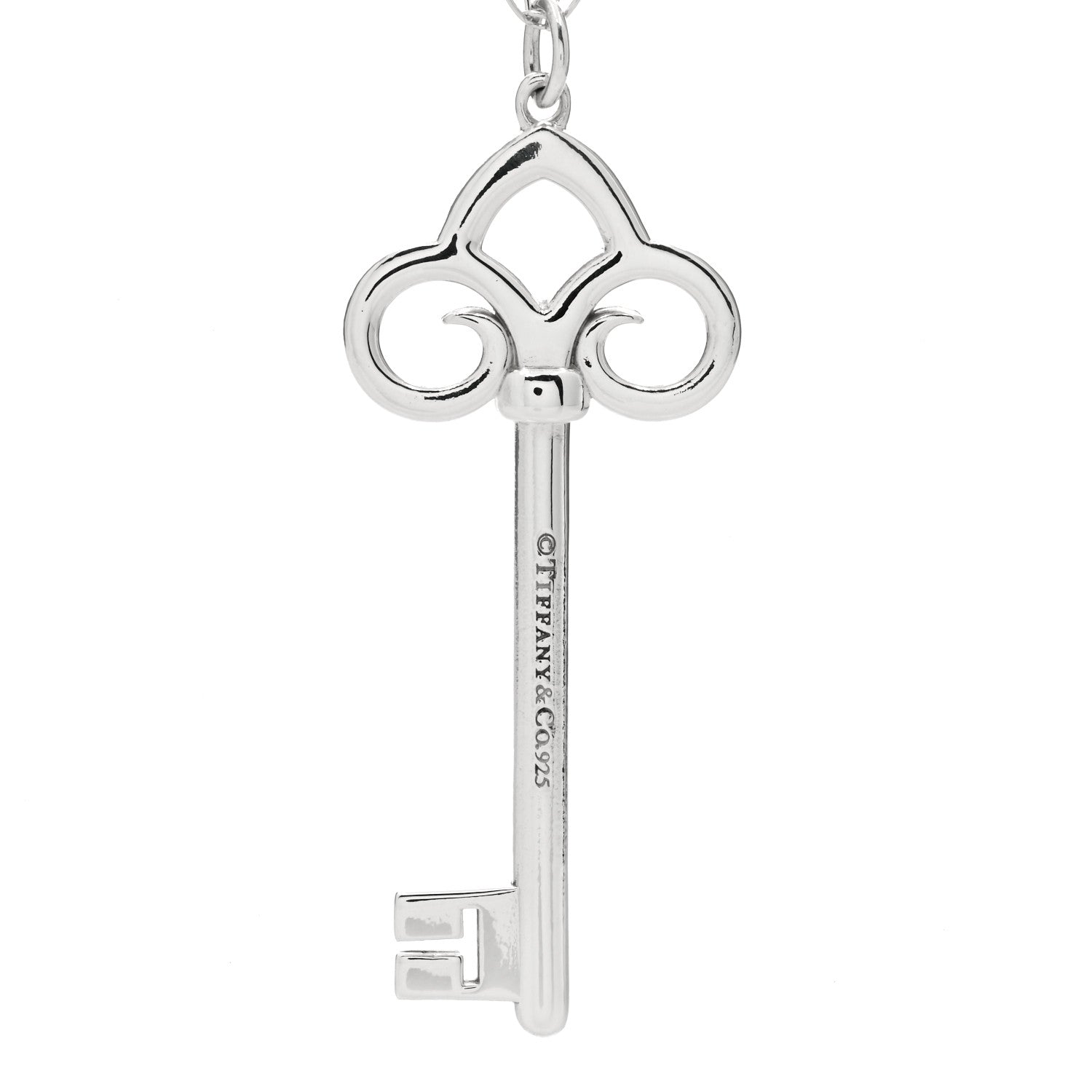 Tiffany Sterling Silver Fleur De Lis Key Pendant Necklace 4 of 4