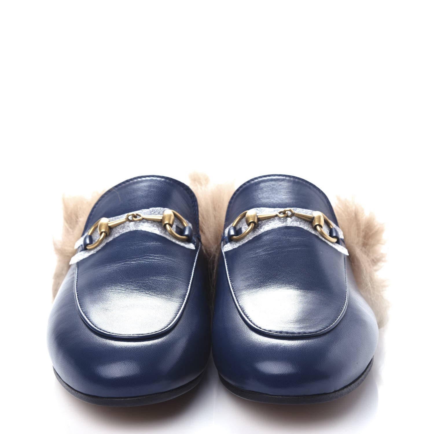 Gucci Malaga Kid Fur Womens Princetown Slippers 37 Blue Agata 2 of 10