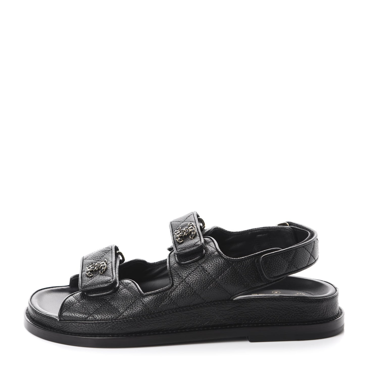 Grained Calfskin Velcro Dad Sandals 38 Black