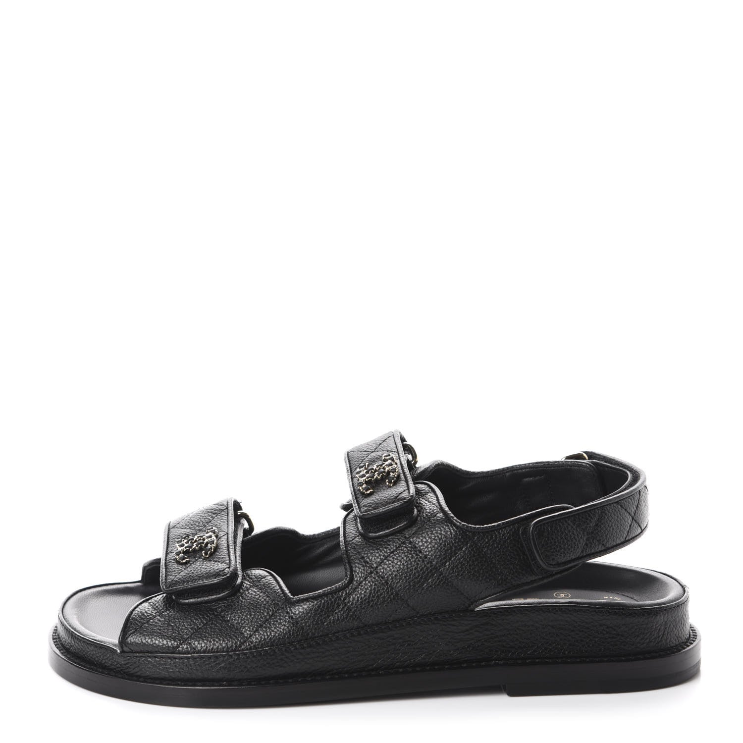 Chanel Grained Calfskin Velcro Dad Sandals 38 Black 1 of 10