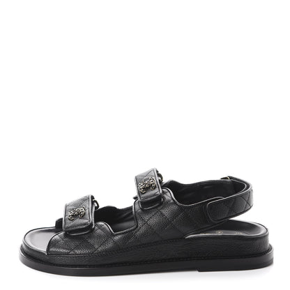Chanel Grained Calfskin Velcro Dad Sandals 38 Black 1 of 10