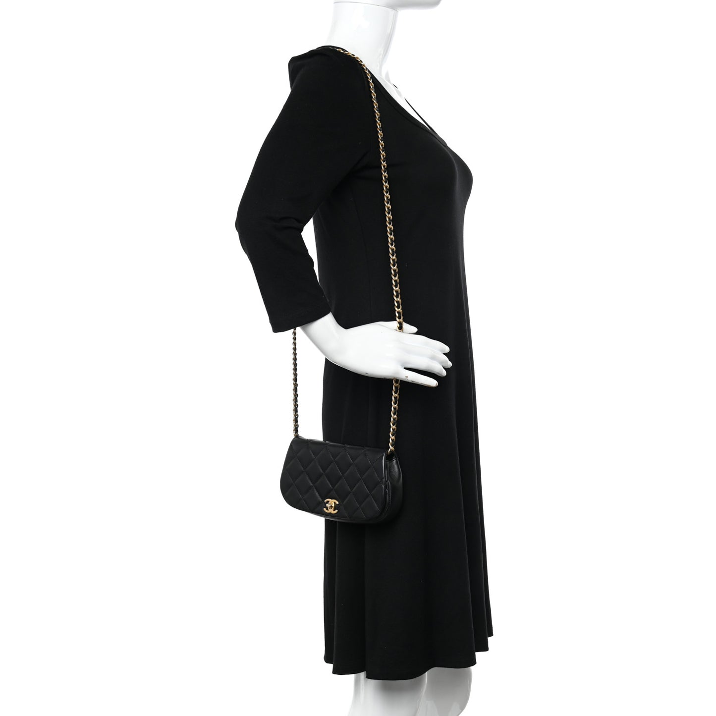 Calfskin Quilted Coco Mail Clutch With Chain Black