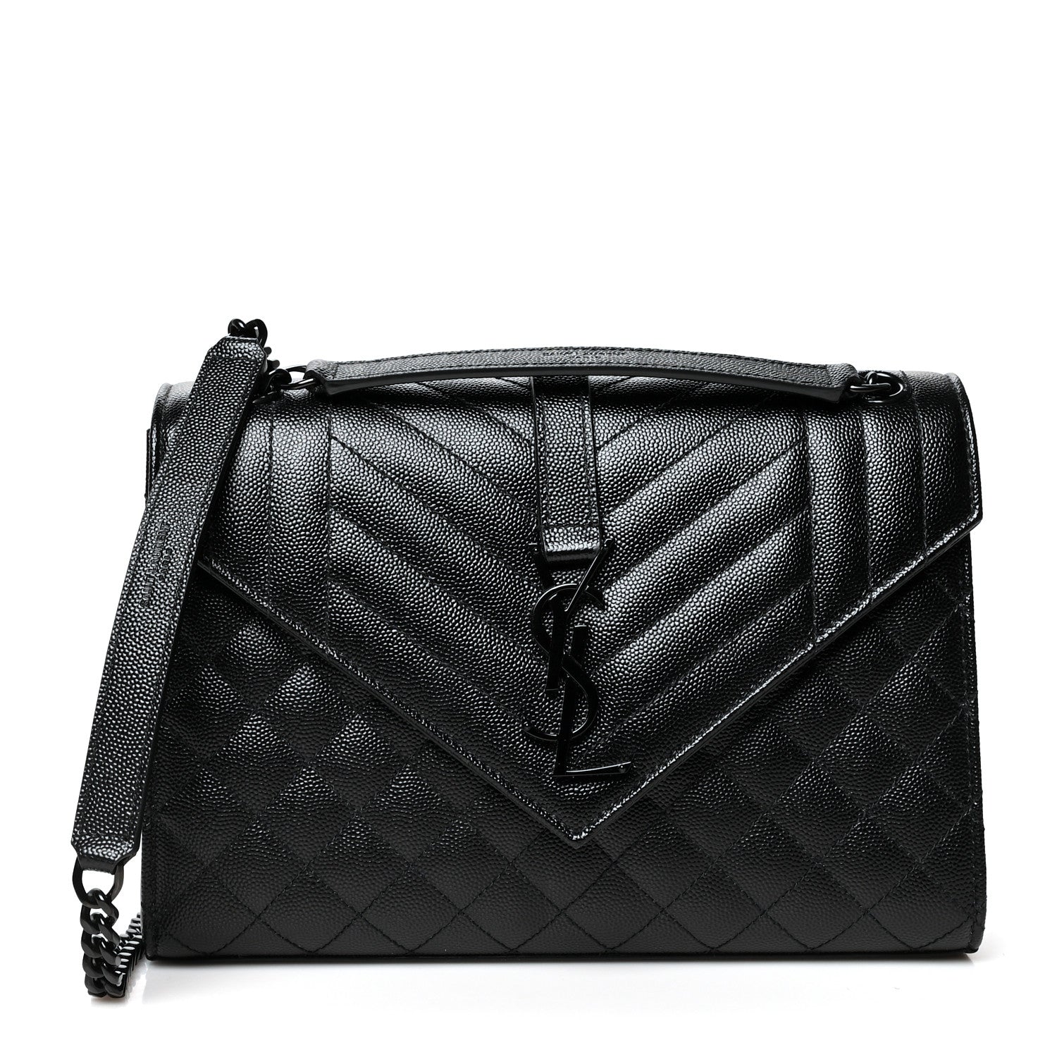 Saint Laurent Grain De Poudre Textured Mixed Matelasse Triquilt Medium Monogram Satchel Black 1 of 10
