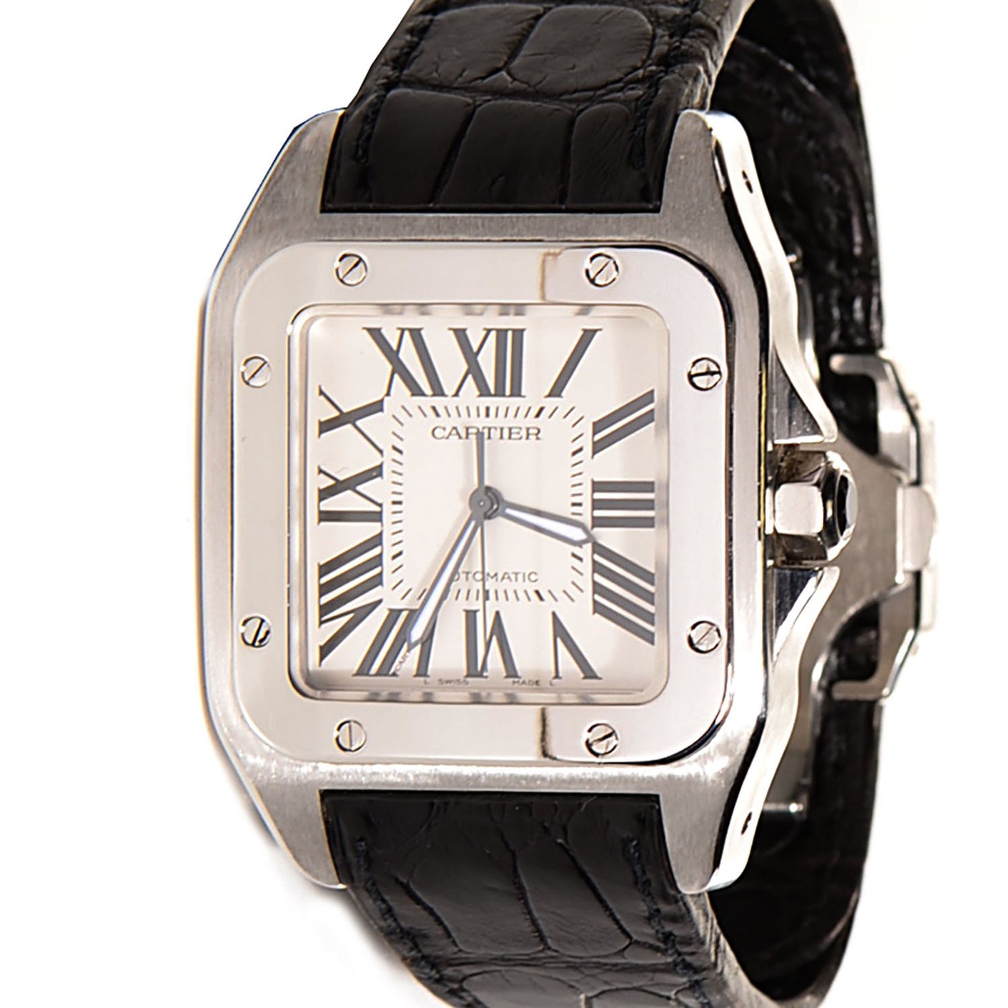 Stainless Steel Alligator 38mm Santos 100 Automatic Watch
