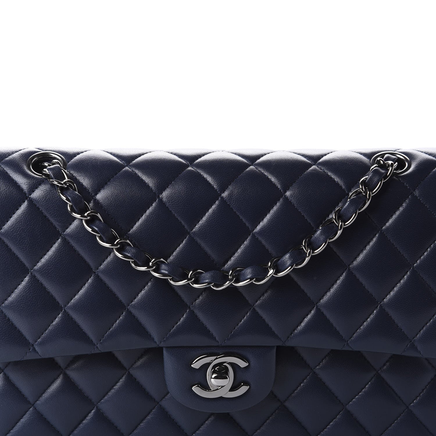 Chanel Lambskin Quilted Medium Double Flap Dark Blue 11 of 12
