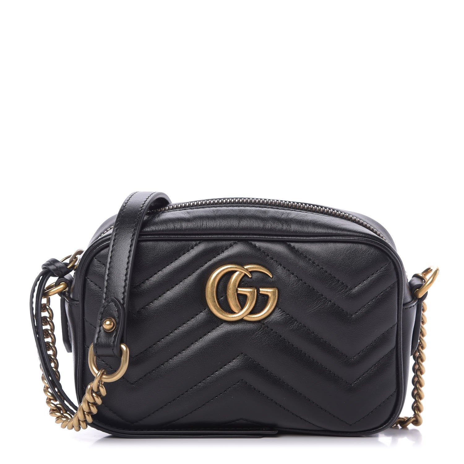 Gucci Calfskin Matelasse Mini GG Marmont Chain Shoulder Bag Black 1 of 10