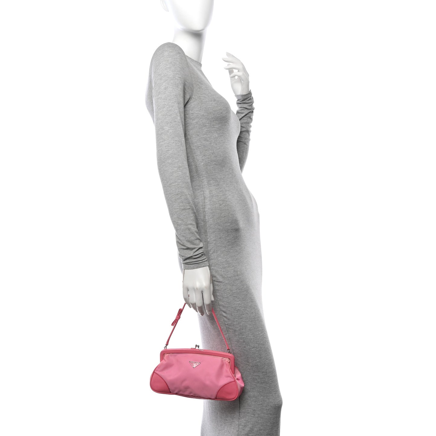 Tessuto Nylon Saffiano Kisslock Shoulder Bag Rosa