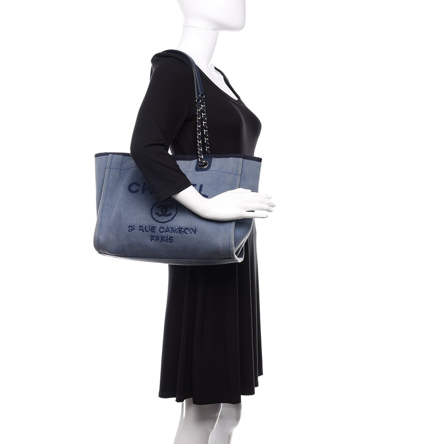 Chanel Canvas Sequin Small Deauville Tote Navy 2 of 10
