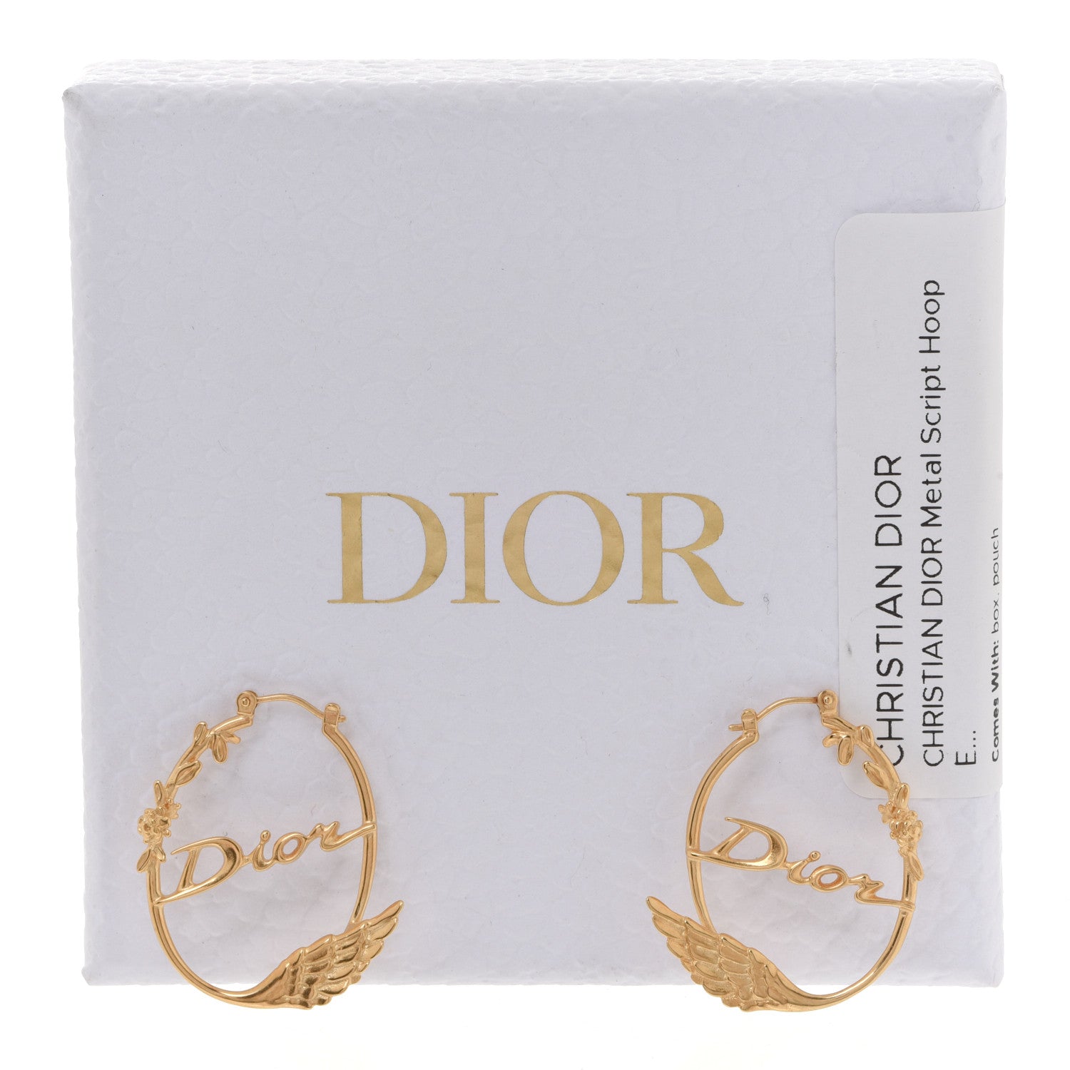 Christian Dior Metal Script Hoop Earrings Gold 5 of 5