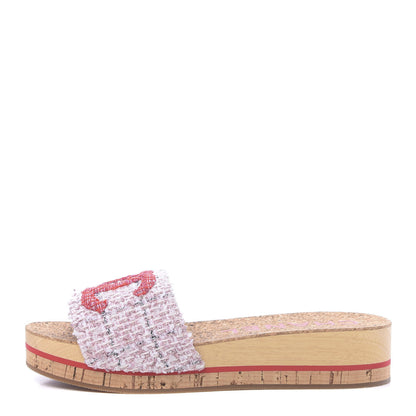 Chanel Tweed Cork Mule Sandal 40 Pink Red 1 of 9