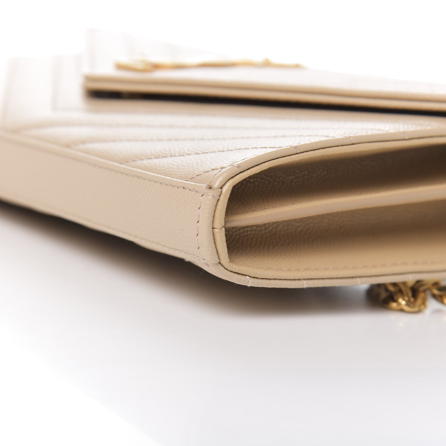 Saint Laurent Grain De Poudre Matelasse Chevron Monogram Chain Wallet Nude Powder 8 of 10