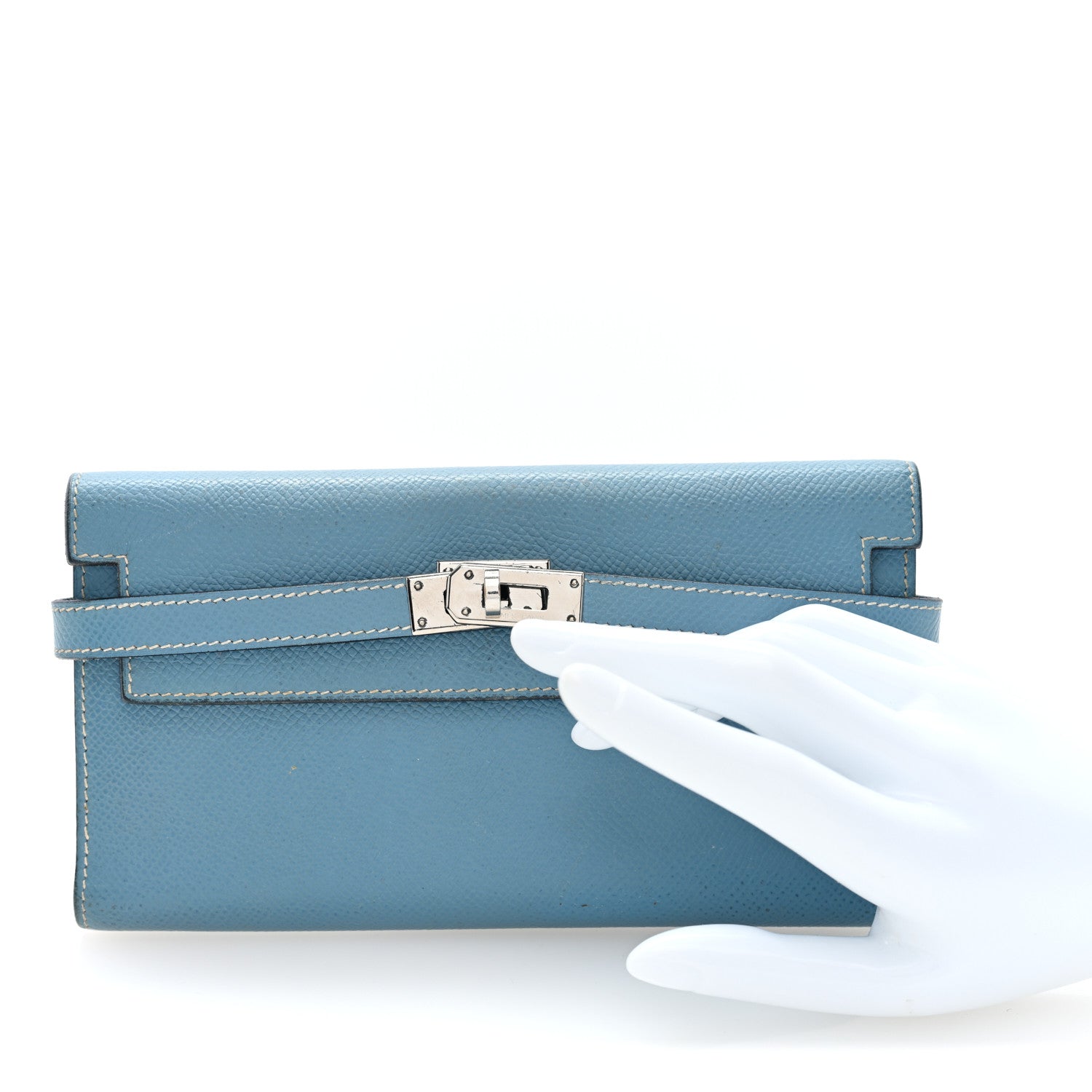 Hermes Epsom Kelly Tri-Fold Wallet Blue Jean 2 of 6