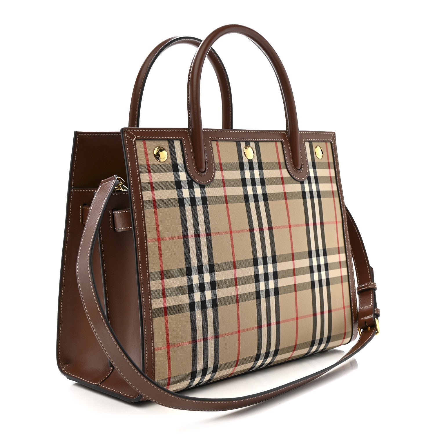 Burberry Calfskin Vintage Check Two Handle Title Bag  Archive Beige 3 of 12