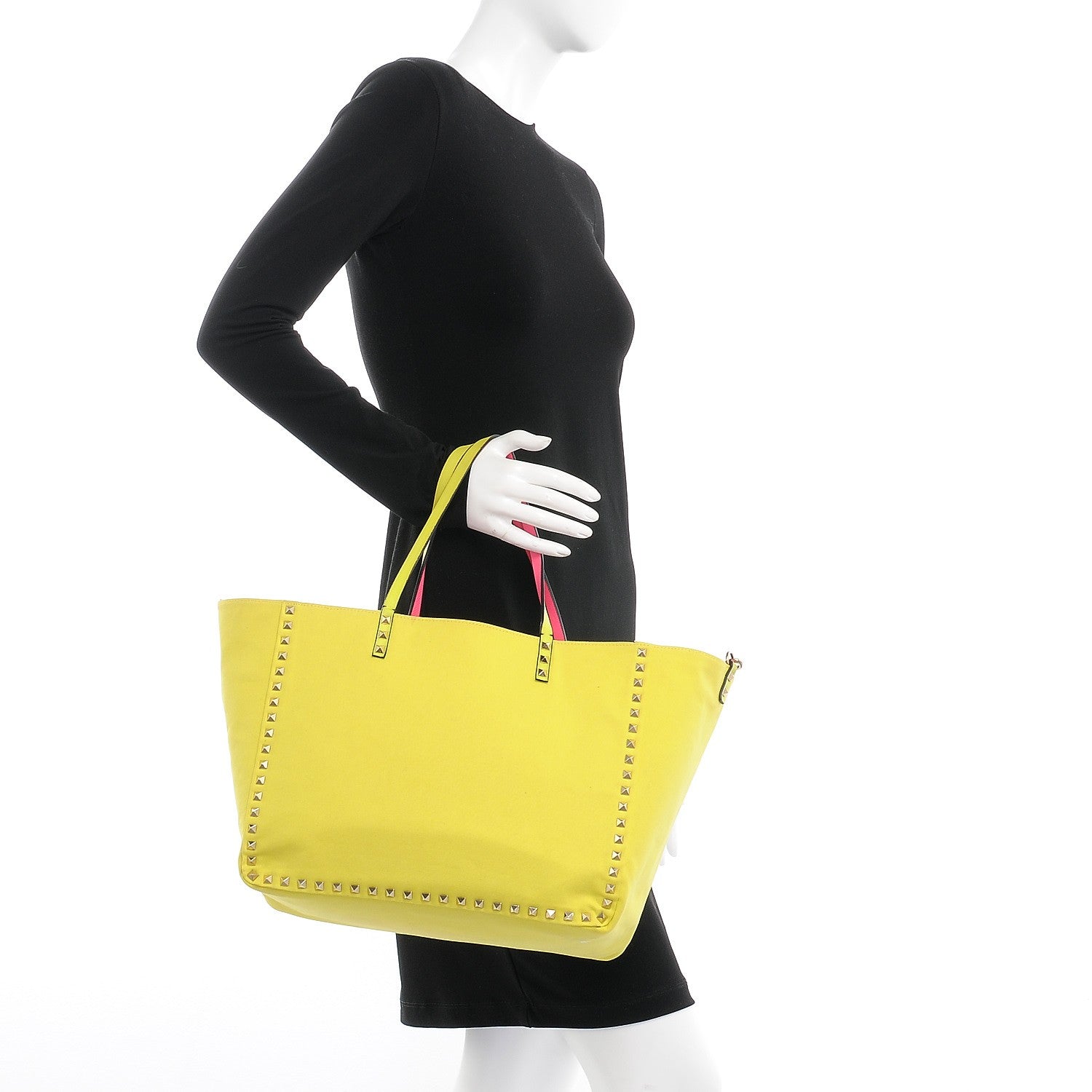 Valentino Garavani Canvas Large Rockstud Reversible Tote Pink Yellow 3 of 19