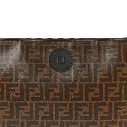 Fendi Glazed Fabric Vitello Century FF 1974 Stamp Patch Large Flat Pouch Mogano Panna Black 8 of 8