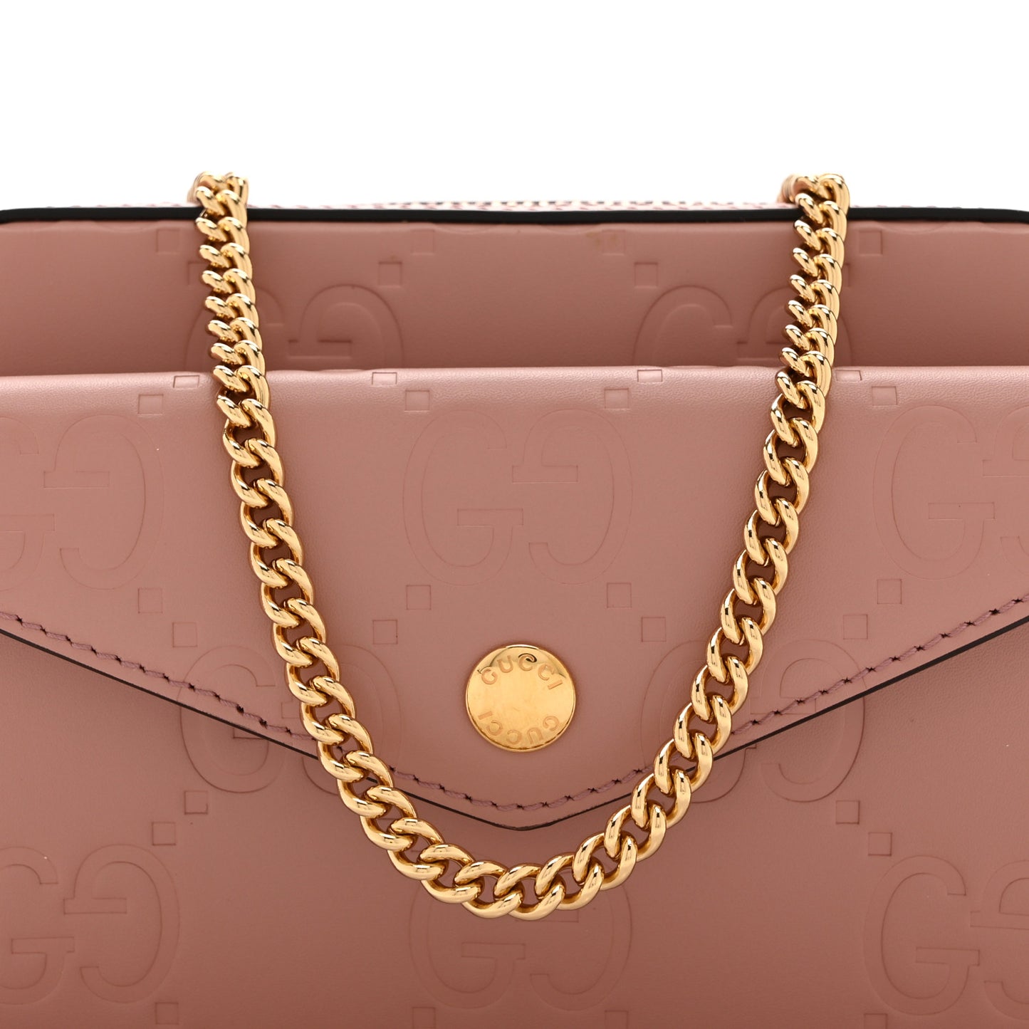Calfskin GG Super Mini Debossed Chain Wallet Dust Carmine
