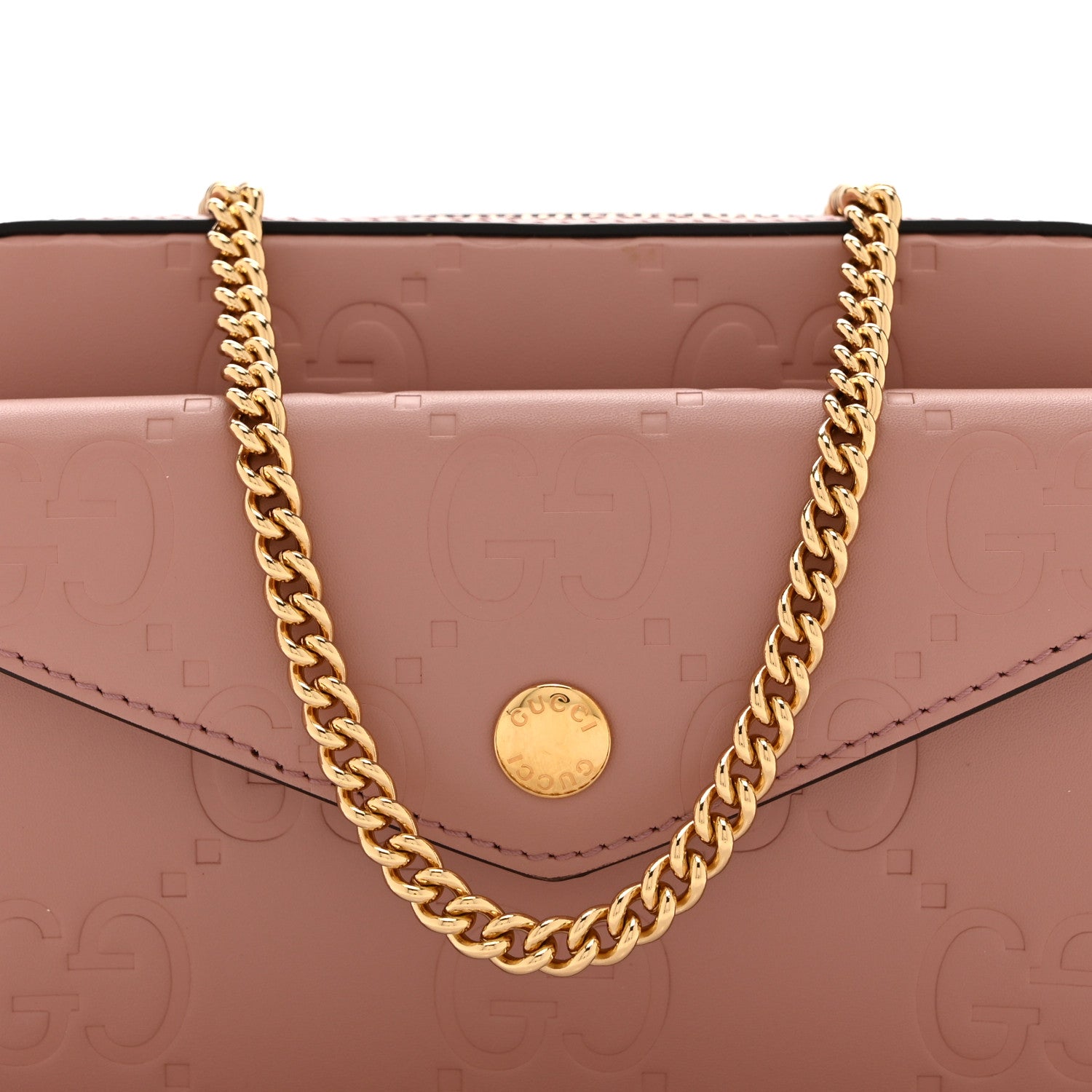 Gucci Calfskin GG Super Mini Debossed Chain Wallet Dust Carmine 9 of 11