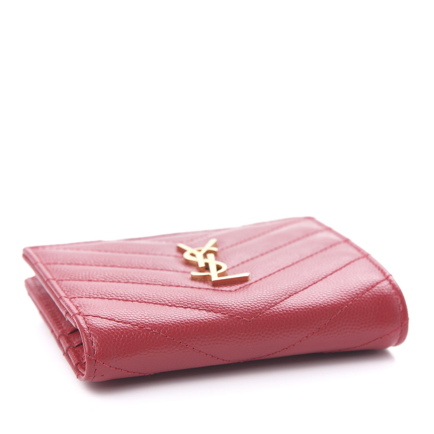 Saint Laurent Grain De Poudre Matelasse Chevron Monogram Zipped Card Case Rouge Eros 4 of 7