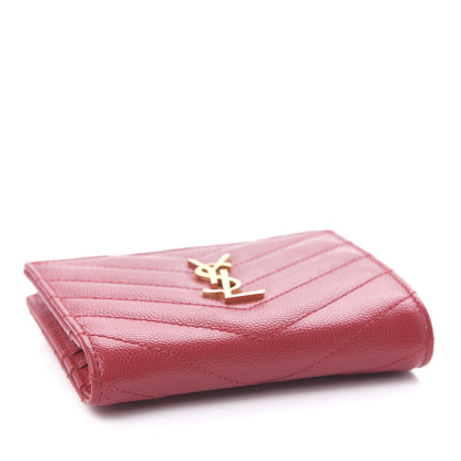 Saint Laurent Grain De Poudre Matelasse Chevron Monogram Zipped Card Case Rouge Eros 4 of 7