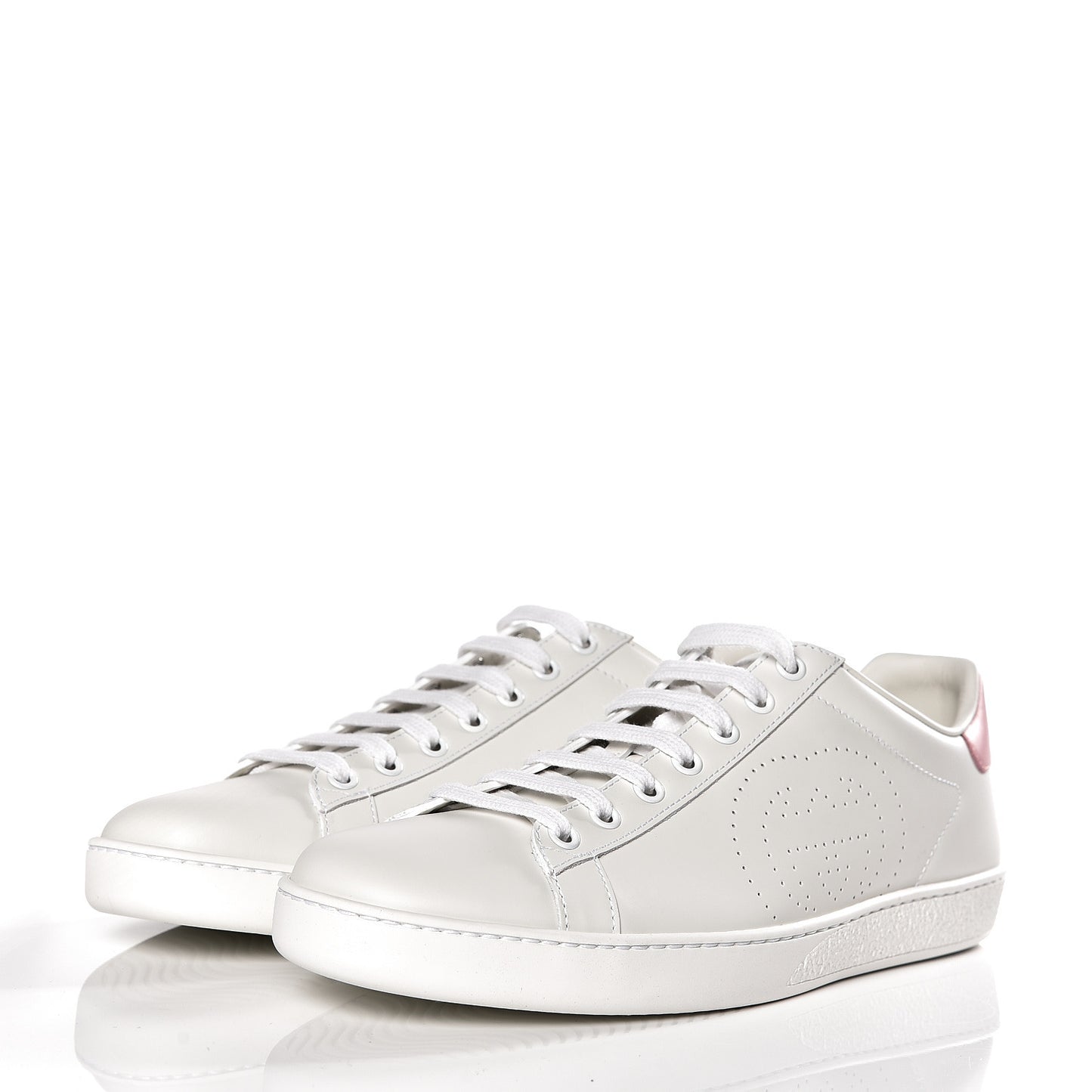 Calfskin Interlocking G Perforated Womens Ace Sneakers 39.5 White Wild Rose