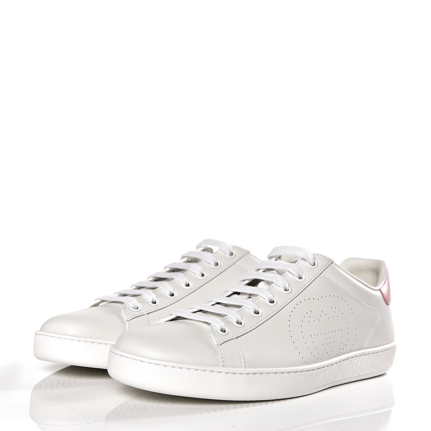 Gucci Calfskin Interlocking G Perforated Womens Ace Sneakers 39.5 White Wild Rose 3 of 11
