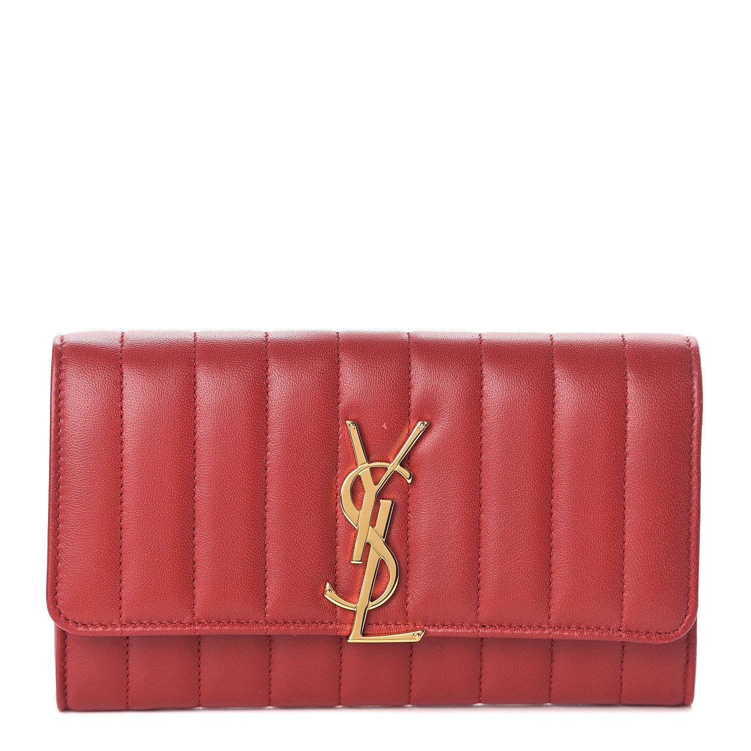 Saint Laurent Lambskin Matelasse Monogram Large Vicky Continental Wallet Rouge Eros 1 of 5