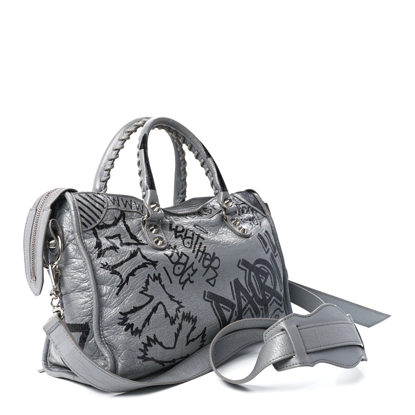 Agneau Arena Graffiti All Over Classic Silver Hardware S City Balenciaga Grey Black