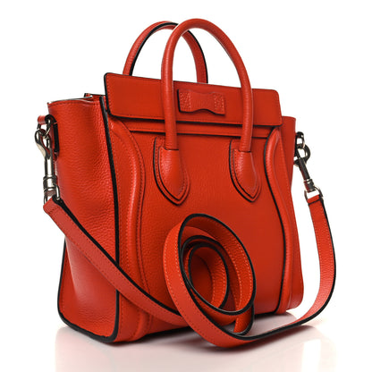 Celine Drummed Calfskin Nano Luggage Vermillion 3 of 9