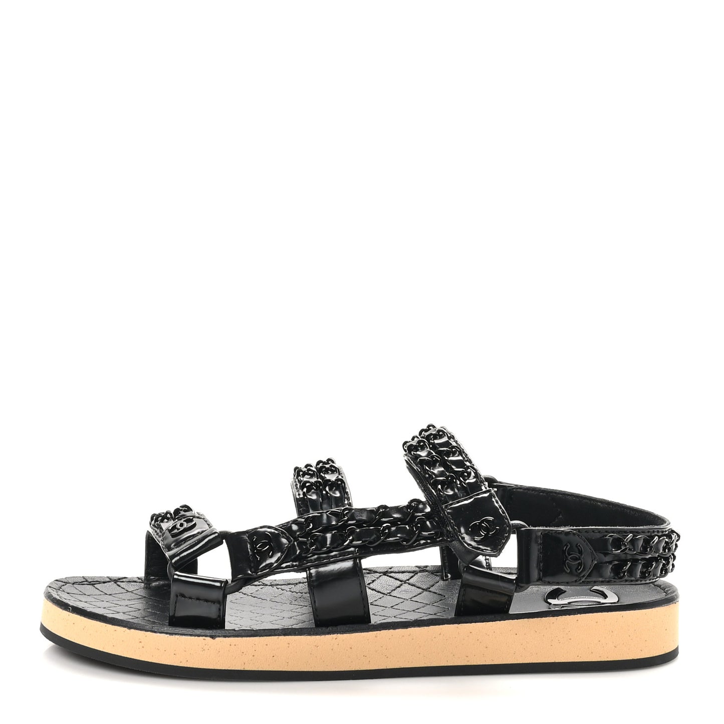Laminated Goatskin Chain Sandals 37 Black