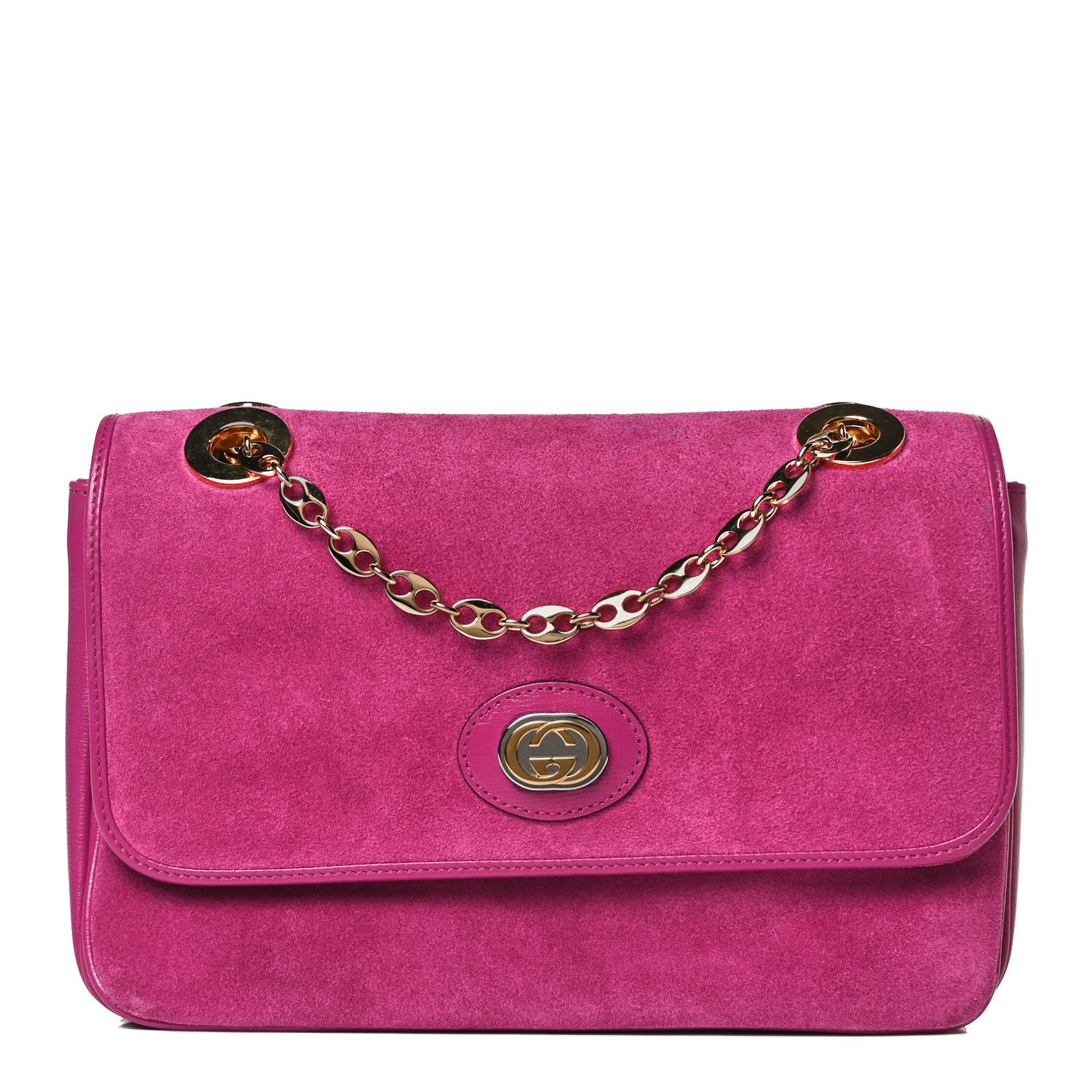 Suede Azalea Calfskin Small Marina Chain Shoulder Bag Fucsia