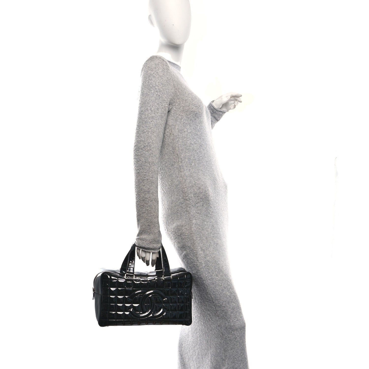 Chanel Patent Quilted Chocolate Bar Bowler Black 2 of 12