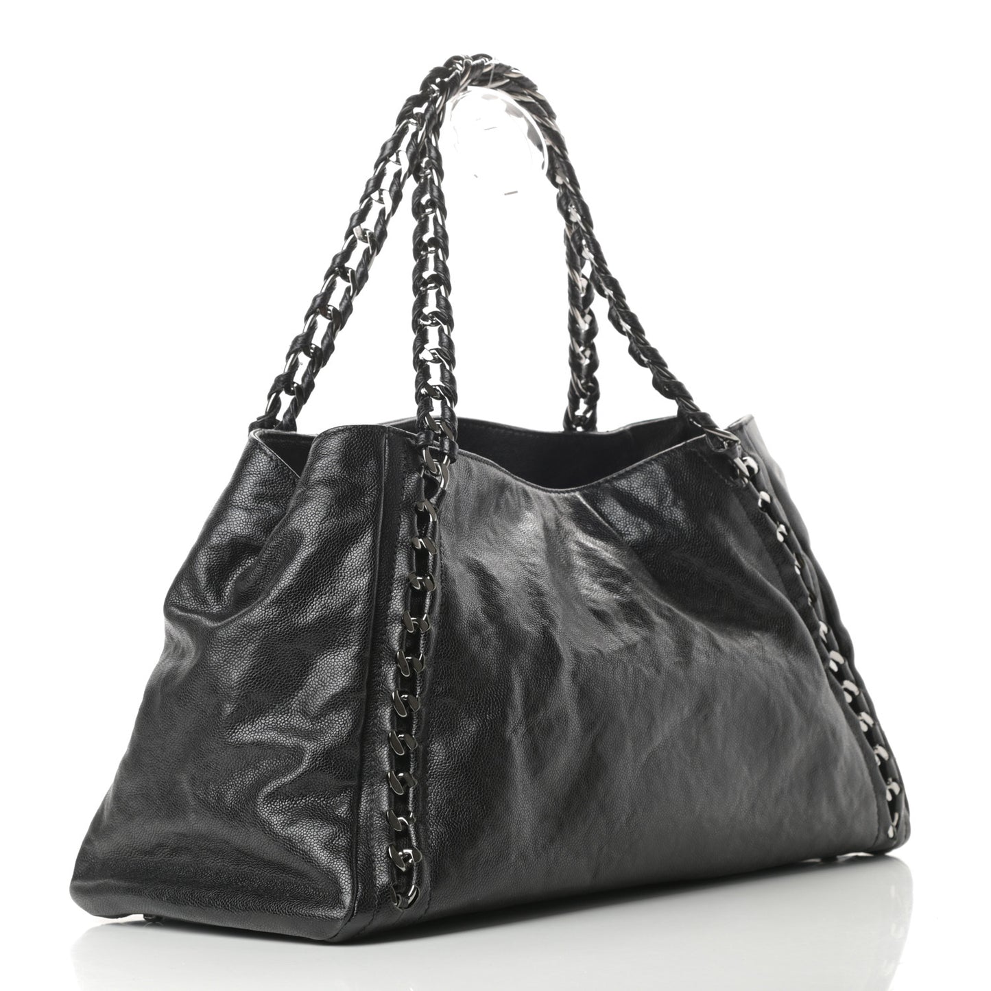 Glazed Caviar East West Modern Chain Tote Black