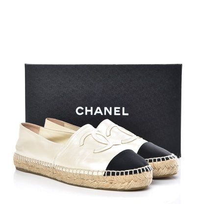 Chanel Metallic Calfskin Grosgrain CC Espadrilles 39 Ivory Black 11 of 11