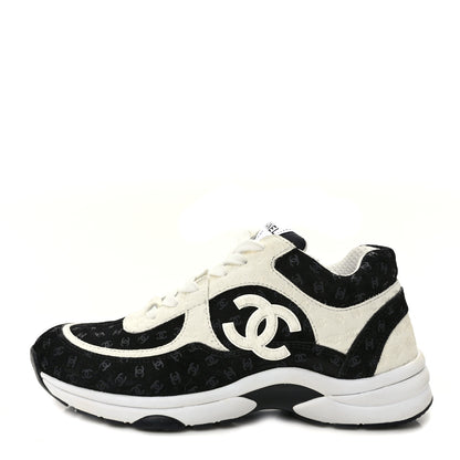 Chanel Nylon Suede Calfskin Printed CC Sneakers 37 White Black 1 of 8