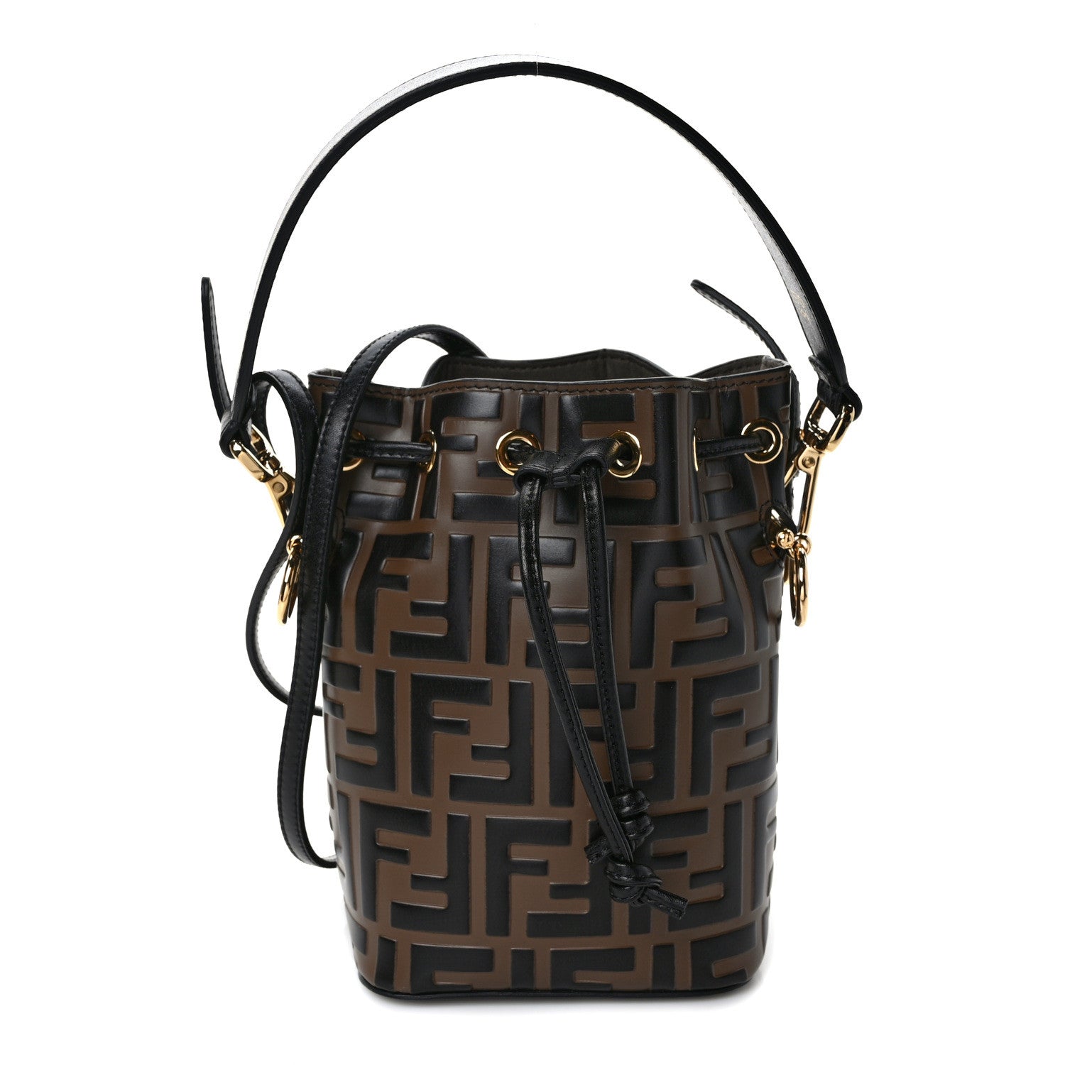 Fendi Vitello Liberty F is Fendi Bi-Color FF 1974 Embossed Mini Mon Tresor Bucket Bag Maya Black 1 of 10