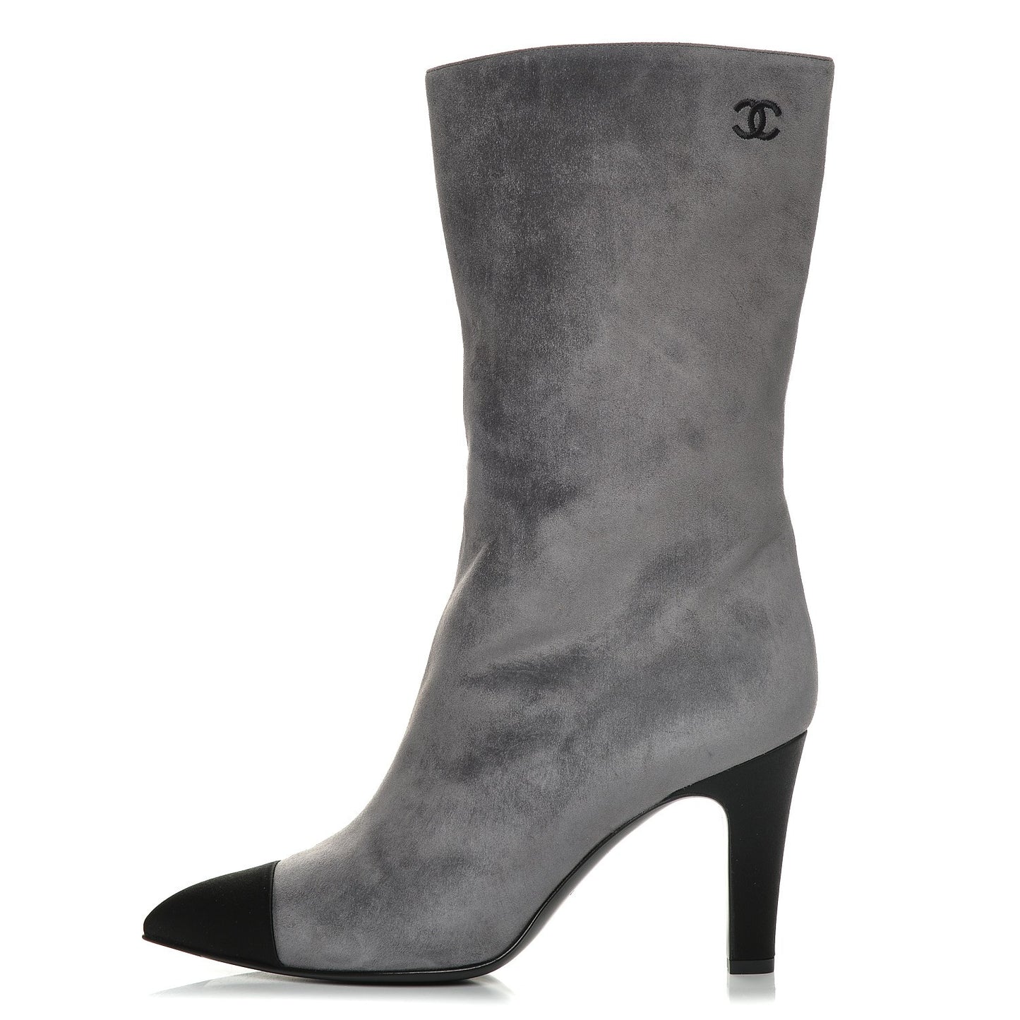 Suede Calfskin Satin Cap Toe Short Boots 39 Grey Black