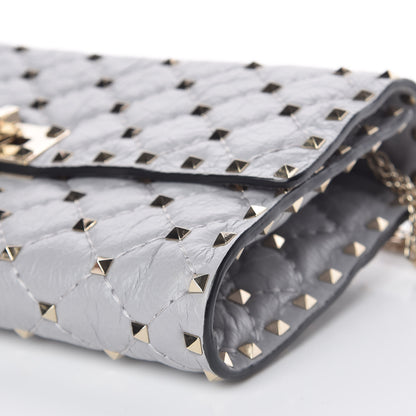 Valentino Garavani Craquele Nappa Rockstud Spike Wallet on Chain Pastel Grey 9 of 9