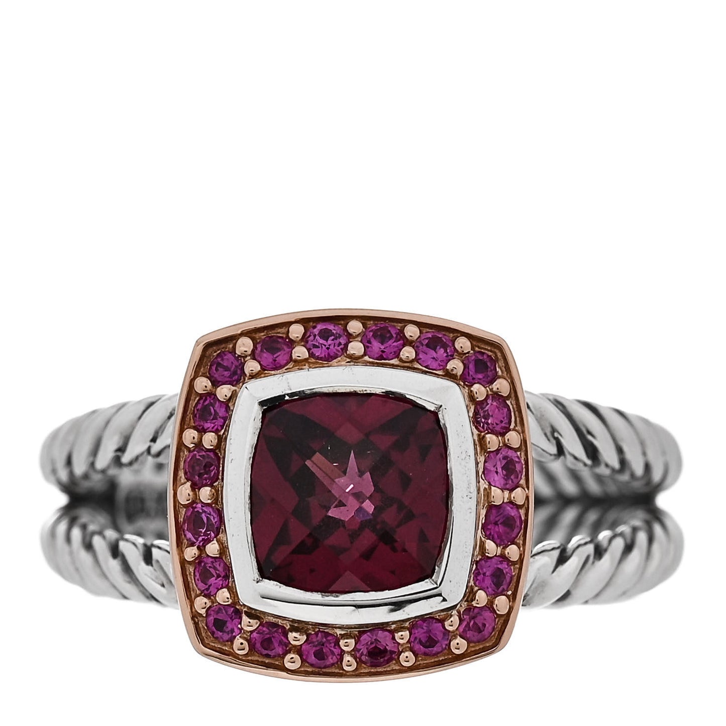 Sterling Silver 18K Rose Gold Pink Sapphire Garnet 7mm Petite Albion Ring 52 6