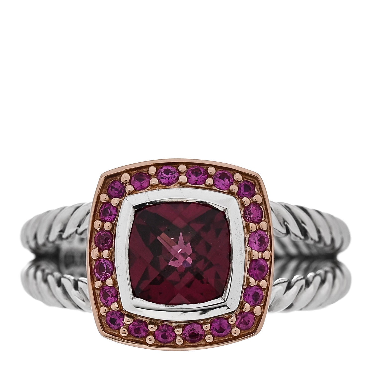 David Yurman Sterling Silver 18K Rose Gold Pink Sapphire Garnet 7mm Petite Albion Ring 52 6 1 of 5