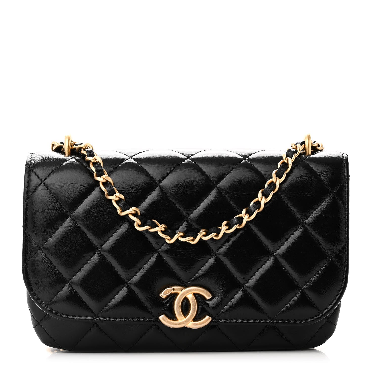 Chanel Shiny Lambskin Quilted Flap Phone Holder With Chain Black 1 of 11