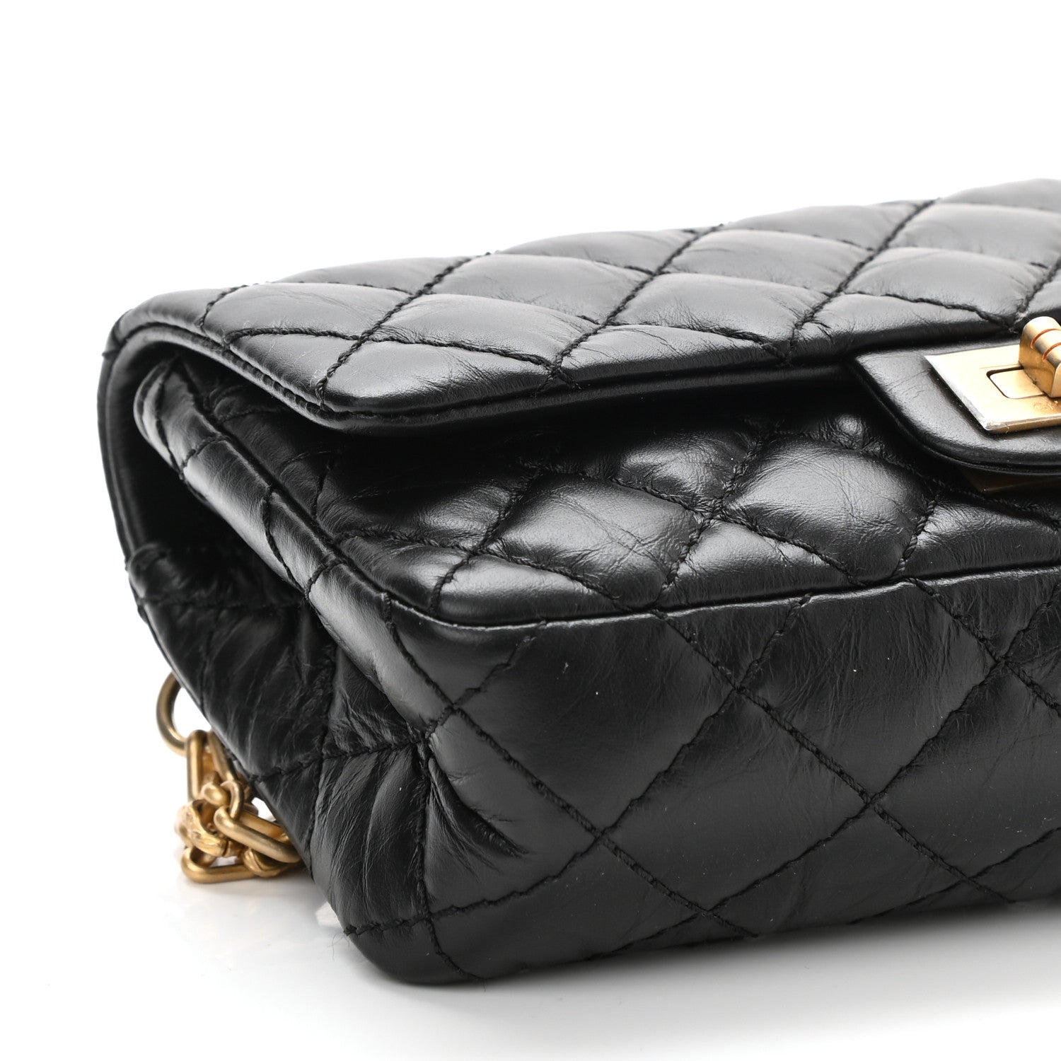 Chanel Aged Calfskin Quilted 2.55 Reissue Flap Belt Bag Clutch Black 8 of 10