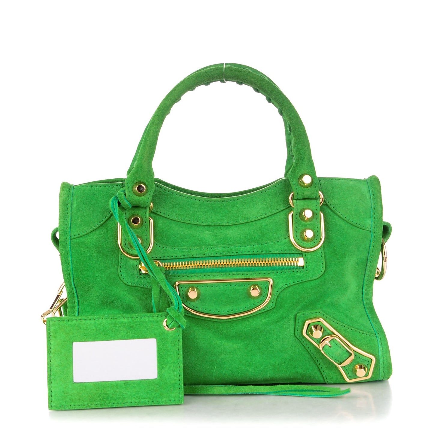 Baby Daim Suede Gold Metallic Edge Hardware Mini City Vert Fluo