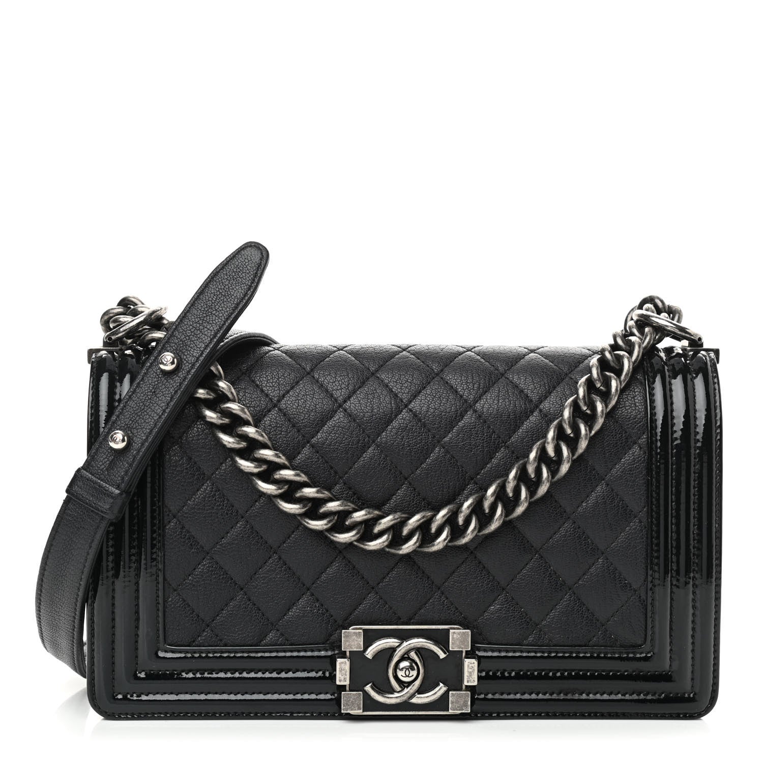 Chanel Goatskin Quilted Patent Medium Duo Boy Flap Black 1 of 9