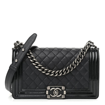 Chanel Goatskin Quilted Patent Medium Duo Boy Flap Black 1 of 9