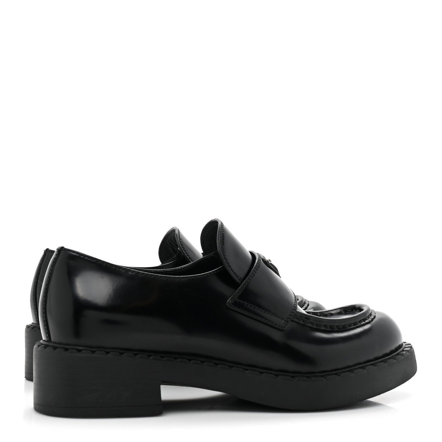 Prada Spazzolato Metal Triangle Logo 50mm Loafers 38 Black 4 of 9