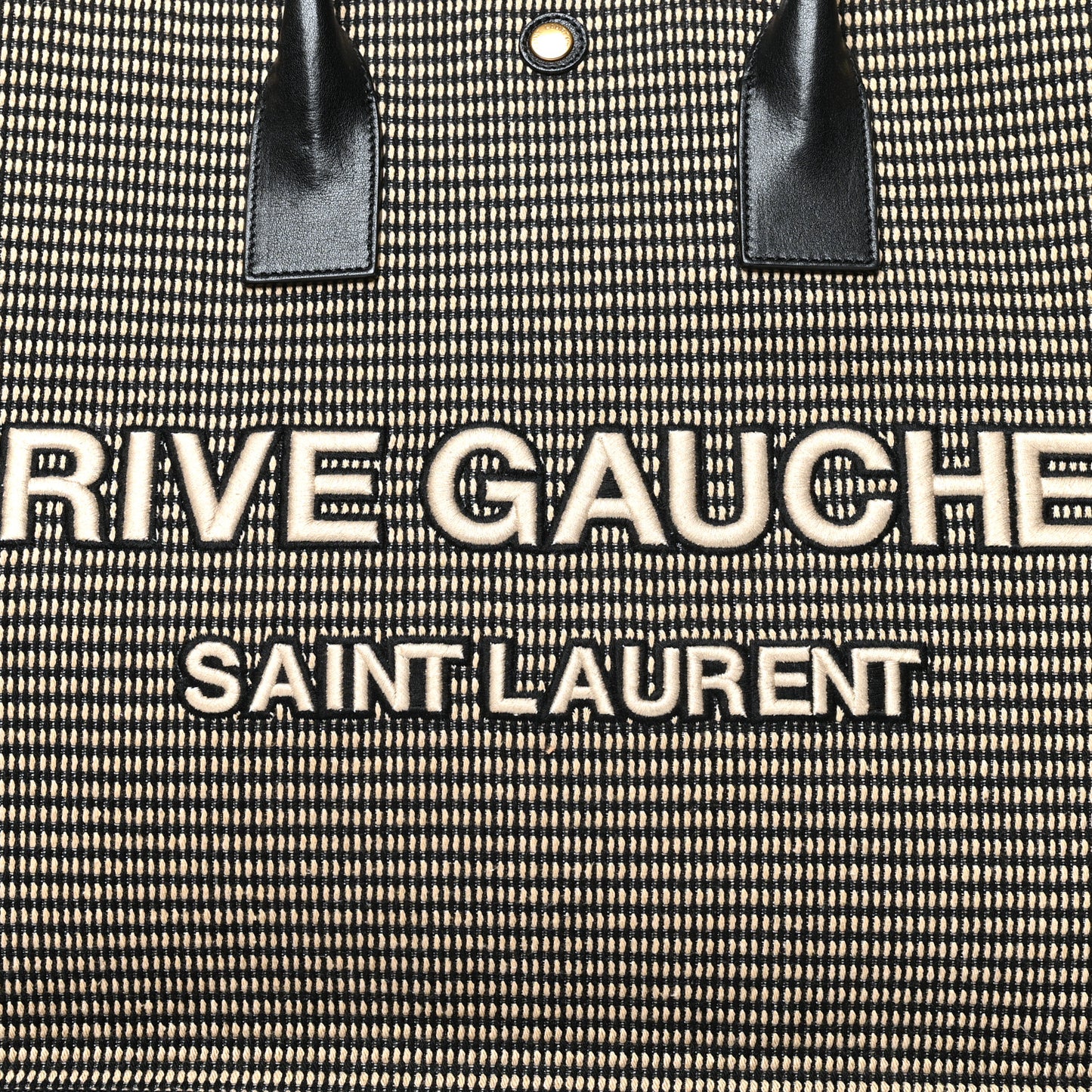 Embroidered Cotton Linen Rive Gauche Noe Tote Black Beige
