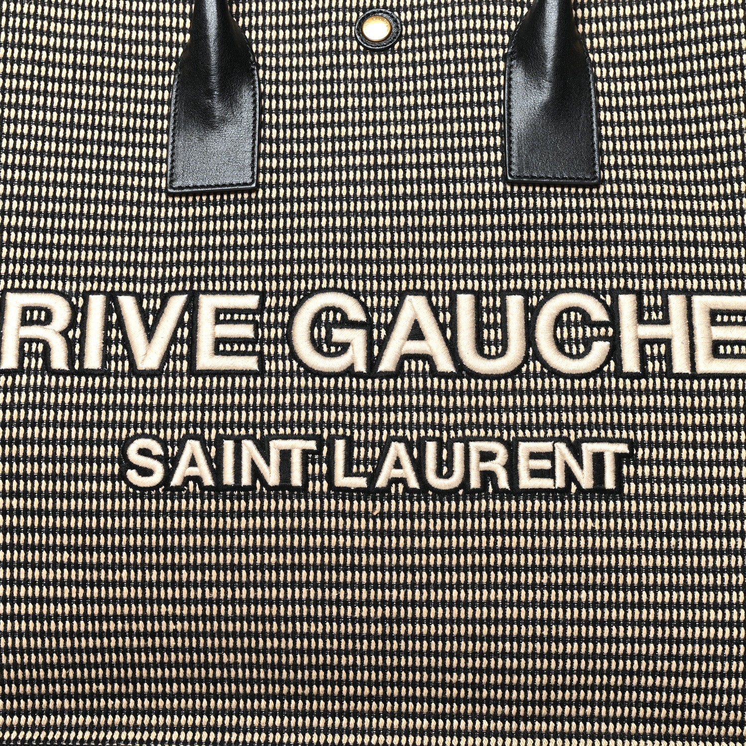 Saint Laurent Embroidered Cotton Linen Rive Gauche Noe Tote Black Beige 7 of 9